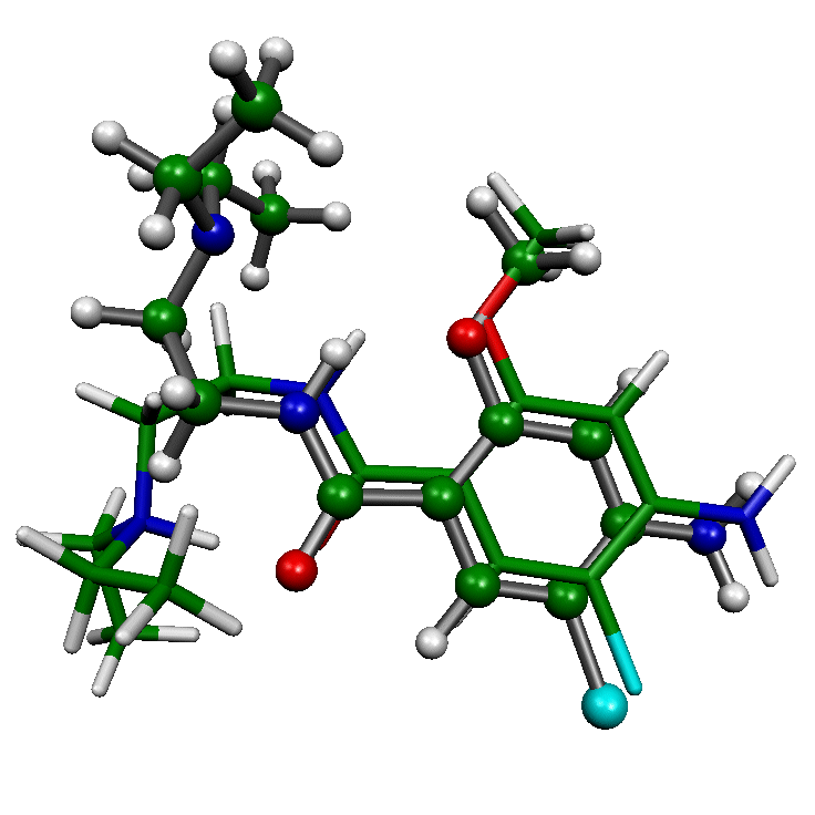 Geometriile optimizate pentru forma neutră şi protonată a moleculei de Metoclopramidă
